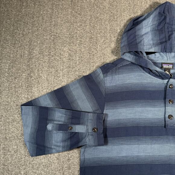 Patagonia Hoodie Mens Large Blue Lightweight Fjord Flannel Hoody Striped Organic - Picture 11 of 16